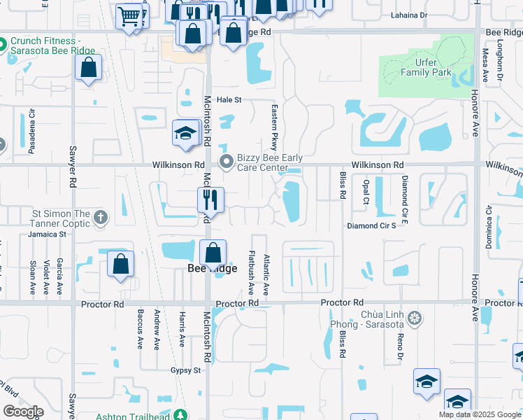 map of restaurants, bars, coffee shops, grocery stores, and more near 4589 Tippecanoe Trail in Sarasota