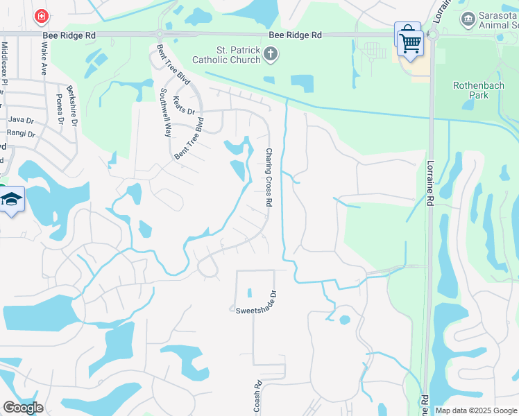 map of restaurants, bars, coffee shops, grocery stores, and more near 4608 Masefield Place in Sarasota