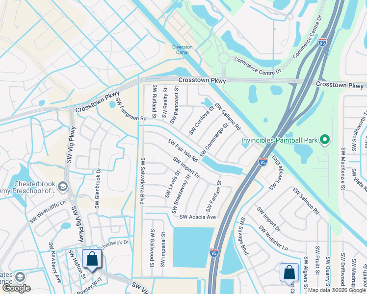 map of restaurants, bars, coffee shops, grocery stores, and more near 2592 Southwest Fairgreen Road in Port St. Lucie
