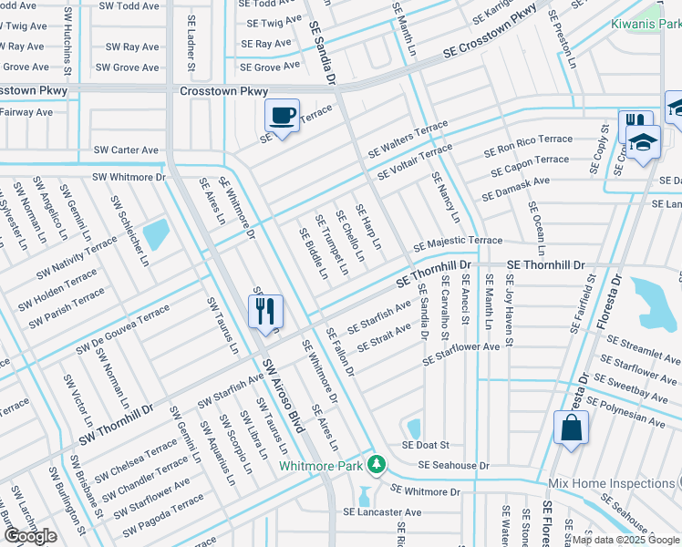 map of restaurants, bars, coffee shops, grocery stores, and more near 1677 Southeast Trumpet Lane in Port St. Lucie