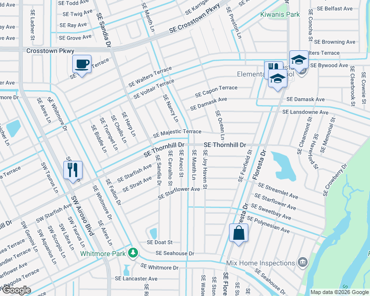 map of restaurants, bars, coffee shops, grocery stores, and more near 1701 Southeast Aneci Street in Port St. Lucie
