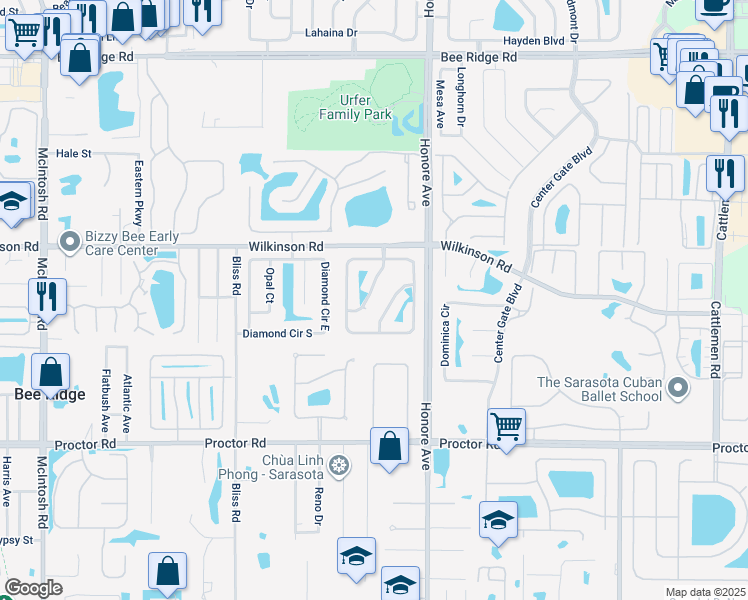 map of restaurants, bars, coffee shops, grocery stores, and more near 4437 Greenfield Ave in Sarasota