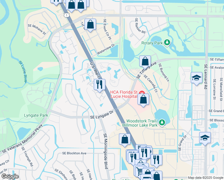 map of restaurants, bars, coffee shops, grocery stores, and more near 1540 Southeast Royal Green Circle in Port St. Lucie