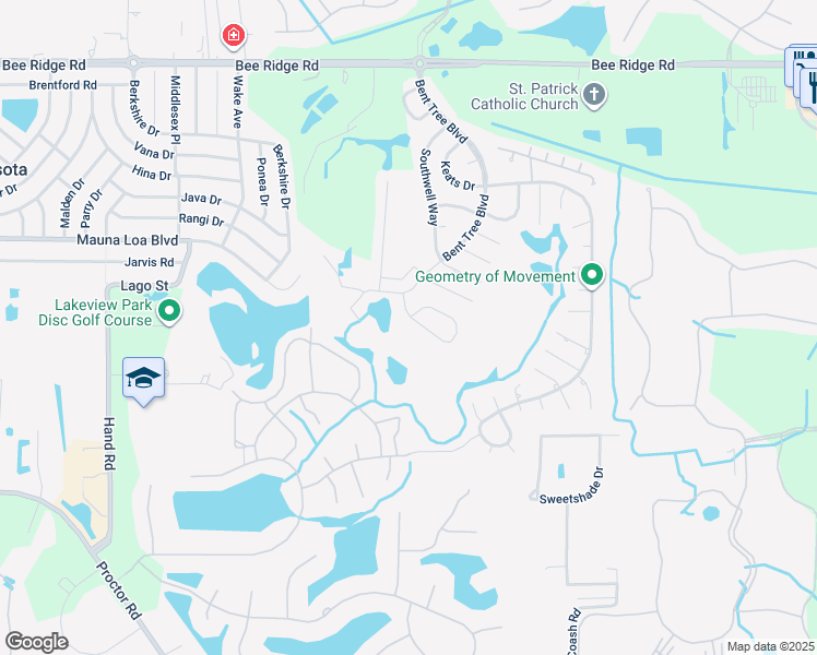 map of restaurants, bars, coffee shops, grocery stores, and more near 4316 Brandywine Drive in Sarasota