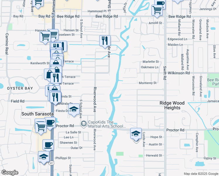 map of restaurants, bars, coffee shops, grocery stores, and more near 2380 Pine Terrace in Sarasota