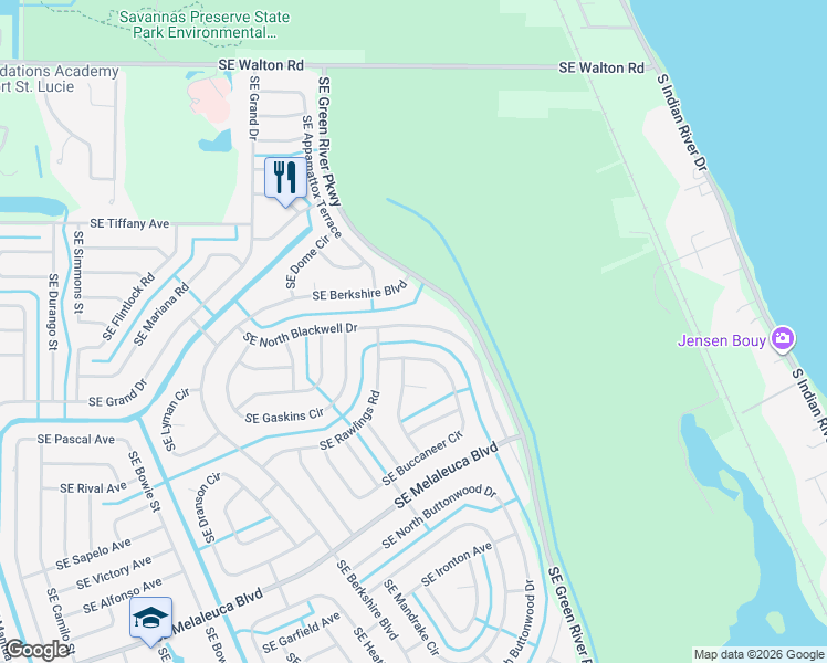 map of restaurants, bars, coffee shops, grocery stores, and more near 1644 Southeast North Blackwell Drive in Port St. Lucie