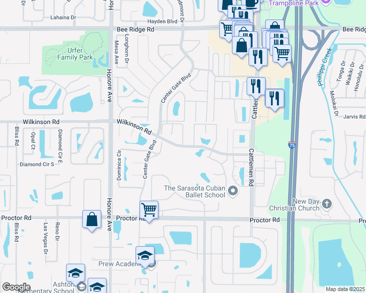 map of restaurants, bars, coffee shops, grocery stores, and more near 6000 Wilkinson Road in Sarasota