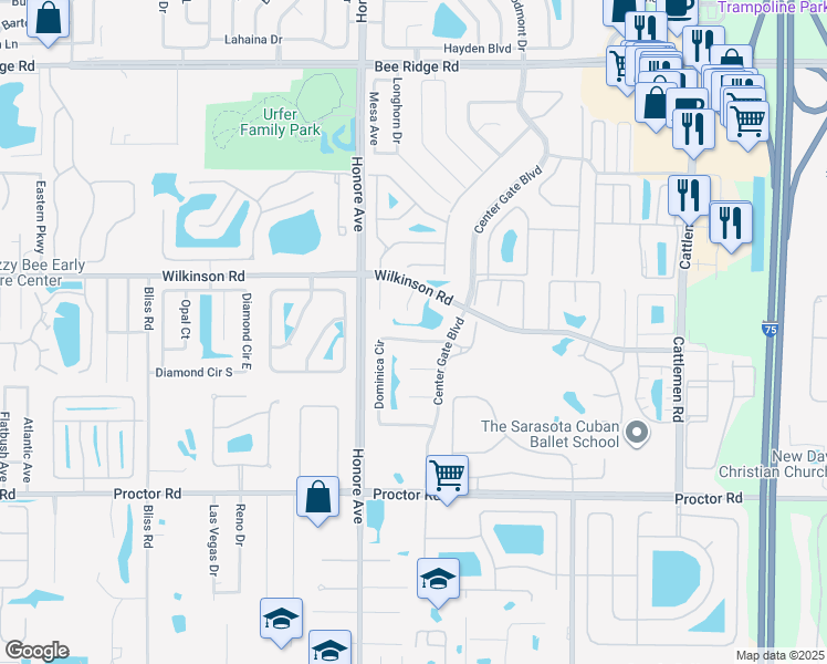 map of restaurants, bars, coffee shops, grocery stores, and more near 5456 Dominica Circle in Sarasota