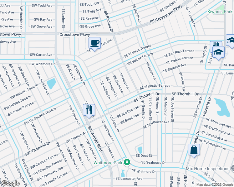 map of restaurants, bars, coffee shops, grocery stores, and more near 1677 Southeast Trumpet Lane in Port St. Lucie