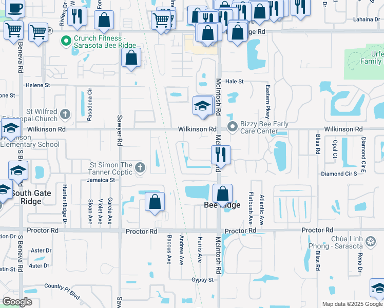 map of restaurants, bars, coffee shops, grocery stores, and more near 4447 McIntosh Lake Avenue in Sarasota