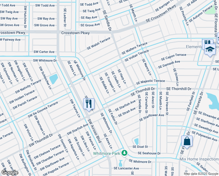 map of restaurants, bars, coffee shops, grocery stores, and more near 2256 Southeast East Dunbrooke Circle in Port St. Lucie