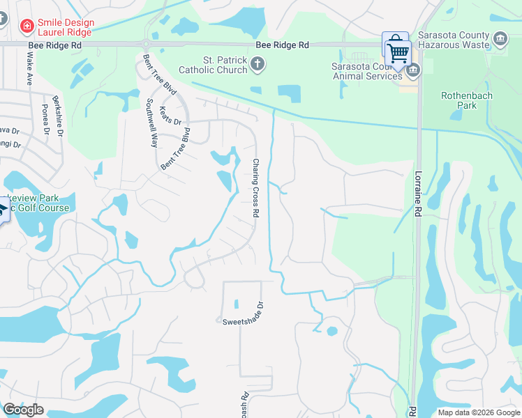 map of restaurants, bars, coffee shops, grocery stores, and more near 4553 Charing Cross Road in Sarasota
