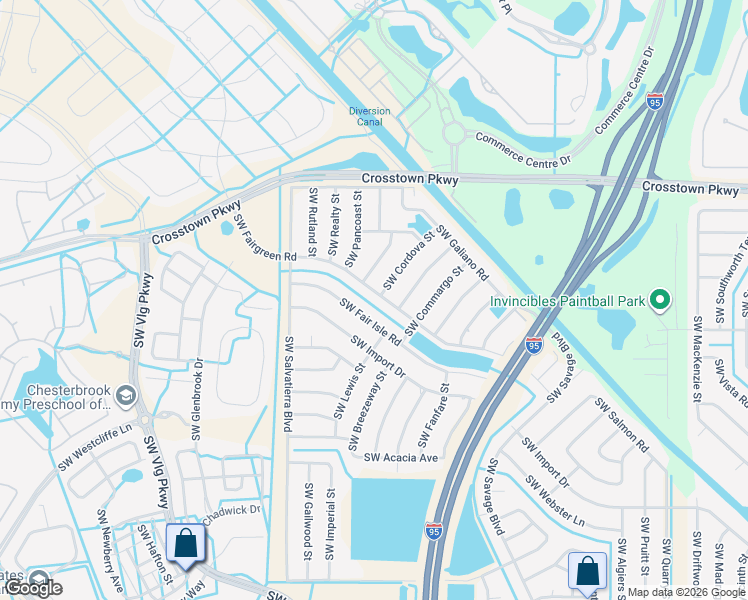 map of restaurants, bars, coffee shops, grocery stores, and more near 2592 Southwest Fairgreen Road in Port St. Lucie