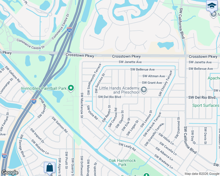 map of restaurants, bars, coffee shops, grocery stores, and more near 2049 Southwest Kimberly Avenue in Port St. Lucie