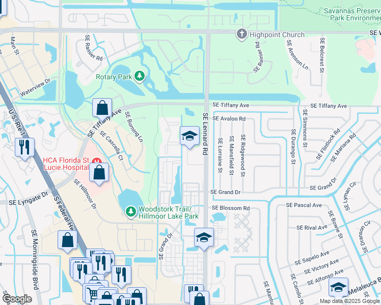 map of restaurants, bars, coffee shops, grocery stores, and more near 1700 Southeast Lennard Road in Port St. Lucie