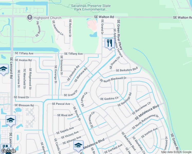 map of restaurants, bars, coffee shops, grocery stores, and more near 1682 Southeast Berkshire Boulevard in Port St. Lucie