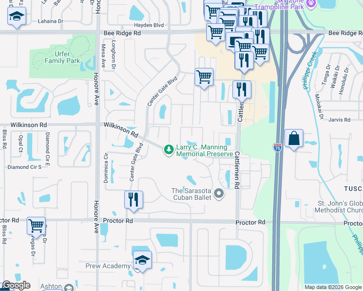 map of restaurants, bars, coffee shops, grocery stores, and more near 4429 Atwood Cay Circle in Sarasota