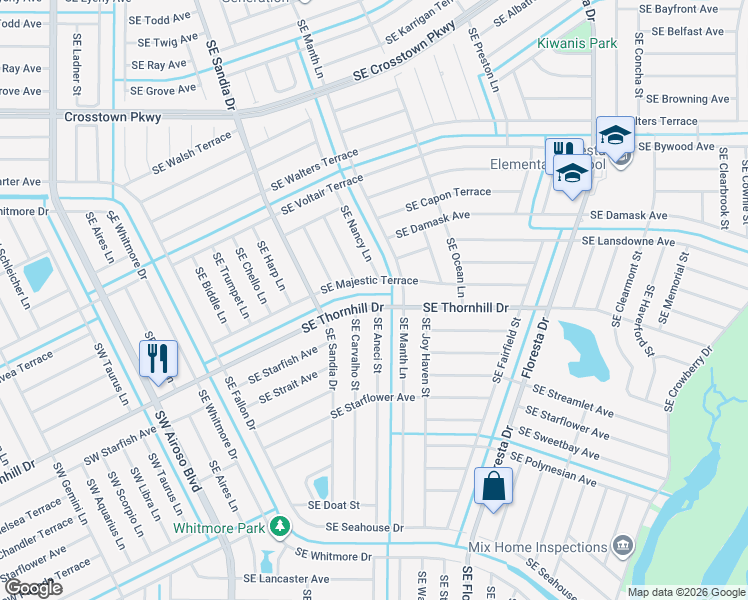 map of restaurants, bars, coffee shops, grocery stores, and more near 1701 Southeast Aneci Street in Port St. Lucie