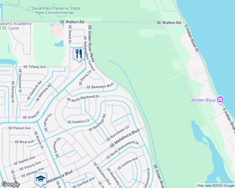 map of restaurants, bars, coffee shops, grocery stores, and more near 1644 Southeast North Blackwell Drive in Port St. Lucie