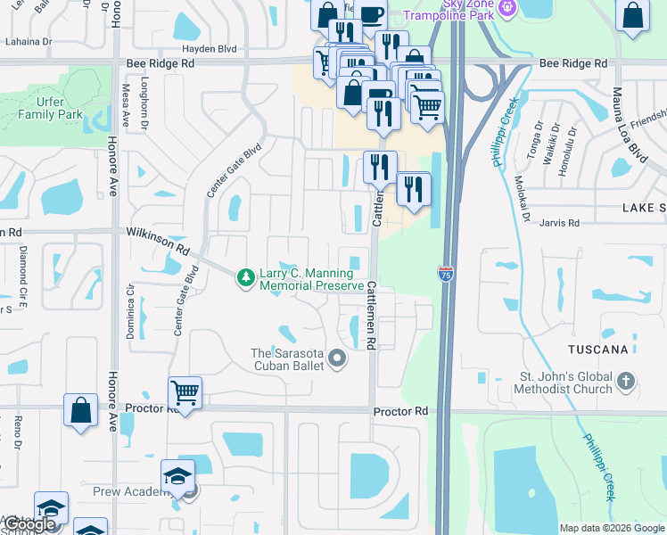 map of restaurants, bars, coffee shops, grocery stores, and more near 4355 Marcott Circle in Sarasota