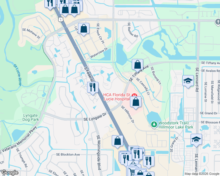 map of restaurants, bars, coffee shops, grocery stores, and more near 1544 Southeast Royal Green Circle in Port St. Lucie
