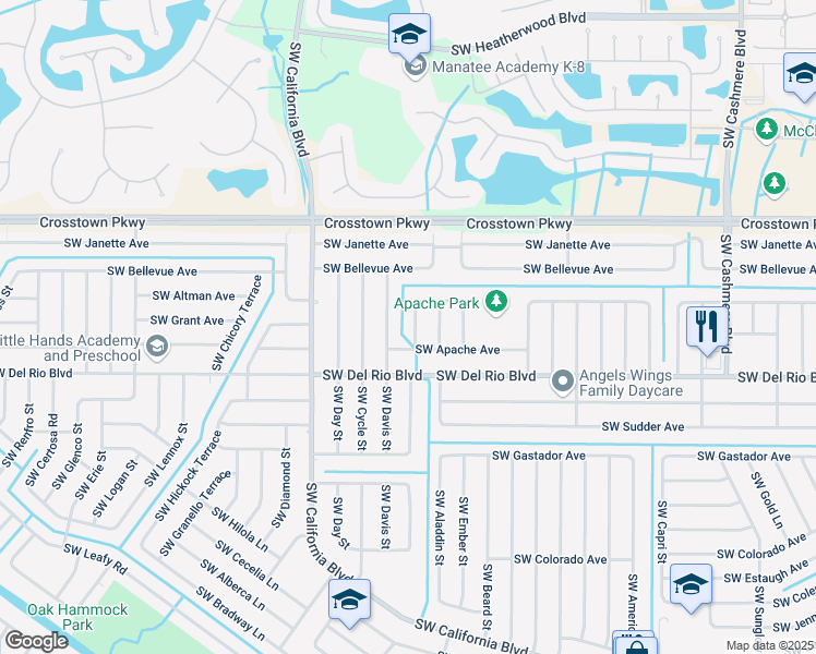 map of restaurants, bars, coffee shops, grocery stores, and more near 1565 Southwest Apache Avenue in Port St. Lucie