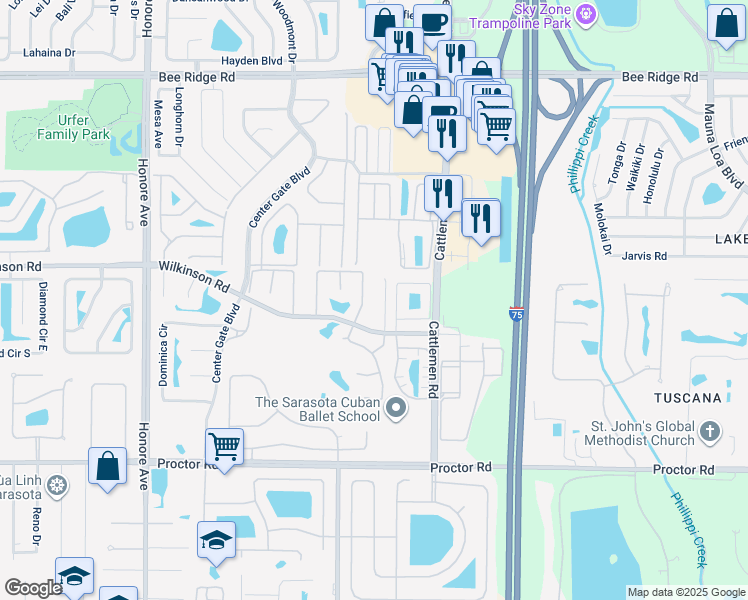 map of restaurants, bars, coffee shops, grocery stores, and more near 4544 Atwood Cay Circle in Sarasota