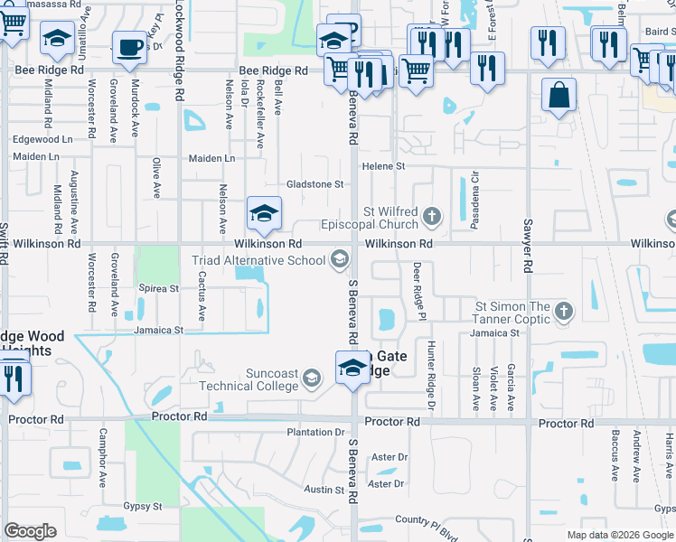 map of restaurants, bars, coffee shops, grocery stores, and more near 4430 South Beneva Road in Sarasota