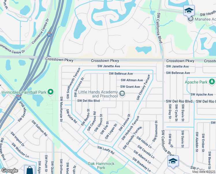 map of restaurants, bars, coffee shops, grocery stores, and more near 1734 Southwest Erie Street in Port St. Lucie