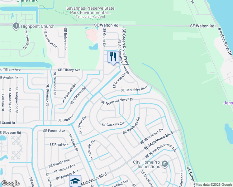 map of restaurants, bars, coffee shops, grocery stores, and more near 1692 Southeast Dome Circle in Port St. Lucie
