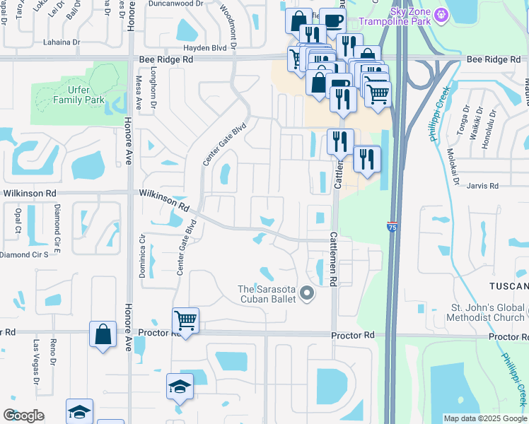 map of restaurants, bars, coffee shops, grocery stores, and more near 4464 Atwood Cay Place in Sarasota