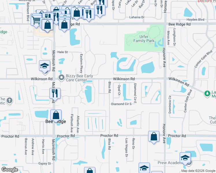 map of restaurants, bars, coffee shops, grocery stores, and more near 4420 Bliss Road in Sarasota