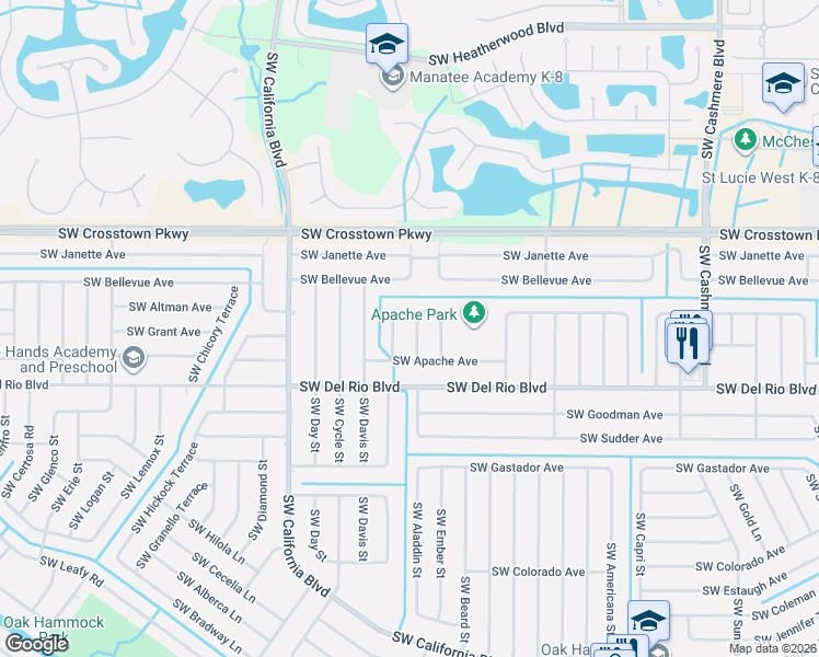map of restaurants, bars, coffee shops, grocery stores, and more near 1520 Southwest Cocoa Street in Port St. Lucie