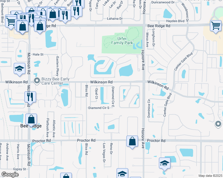 map of restaurants, bars, coffee shops, grocery stores, and more near 4501 Diamond Circle East in Sarasota