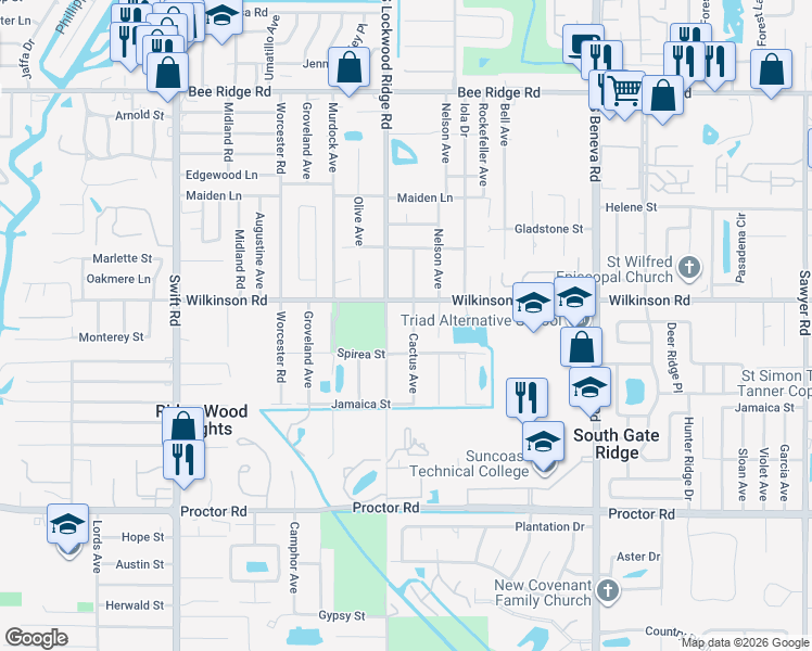 map of restaurants, bars, coffee shops, grocery stores, and more near 4413 Cactus Avenue in Sarasota