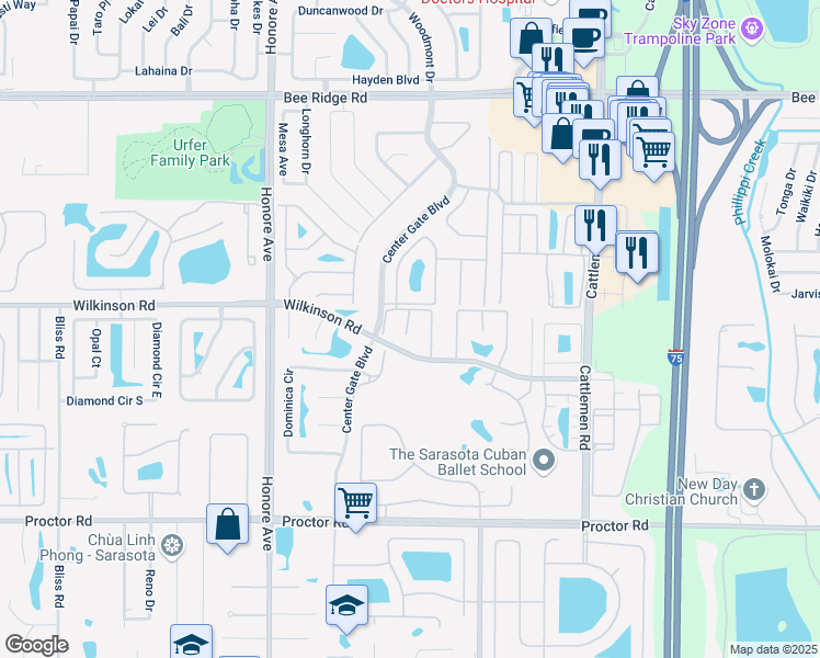 map of restaurants, bars, coffee shops, grocery stores, and more near 4315 Rum Cay Circle in Sarasota