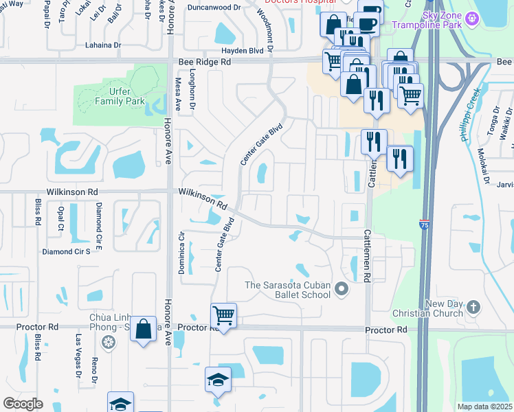 map of restaurants, bars, coffee shops, grocery stores, and more near 4315 Rum Cay Circle in Sarasota