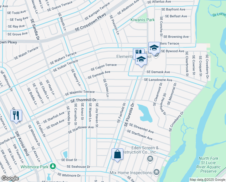 map of restaurants, bars, coffee shops, grocery stores, and more near 721 Southeast Majestic Terrace in Port St. Lucie