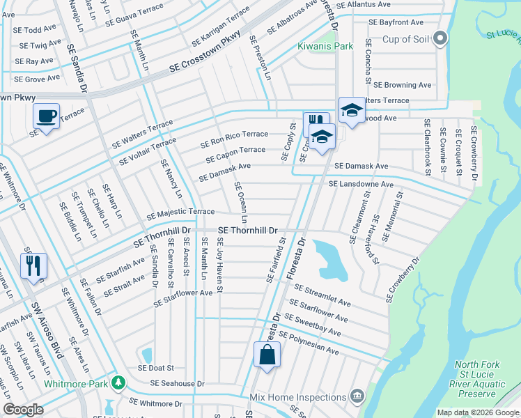 map of restaurants, bars, coffee shops, grocery stores, and more near 731 Southeast Majestic Terrace in Port St. Lucie