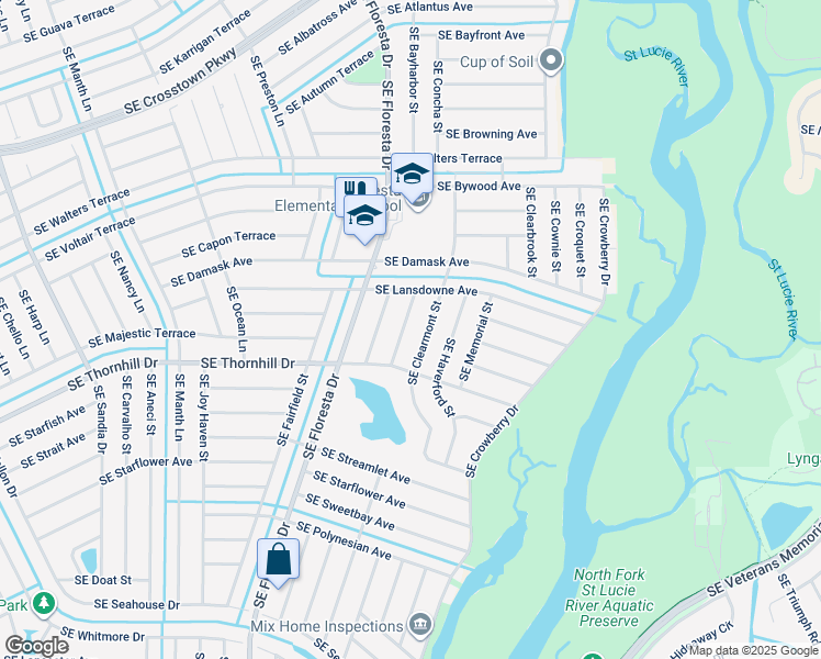 map of restaurants, bars, coffee shops, grocery stores, and more near 1641 Southeast Pleasantview Street in Port St. Lucie