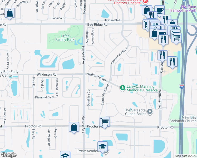 map of restaurants, bars, coffee shops, grocery stores, and more near 4412 Caicos Court in Sarasota