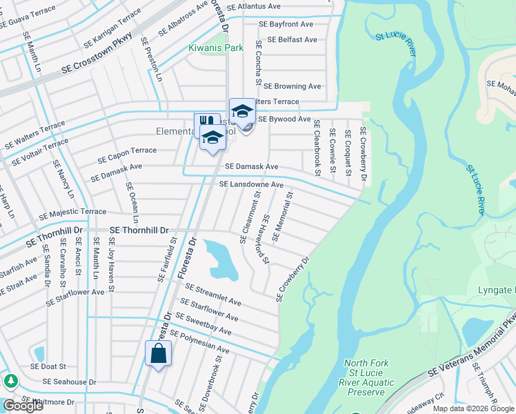 map of restaurants, bars, coffee shops, grocery stores, and more near 1634 Southeast Clearmont Street in Port St. Lucie