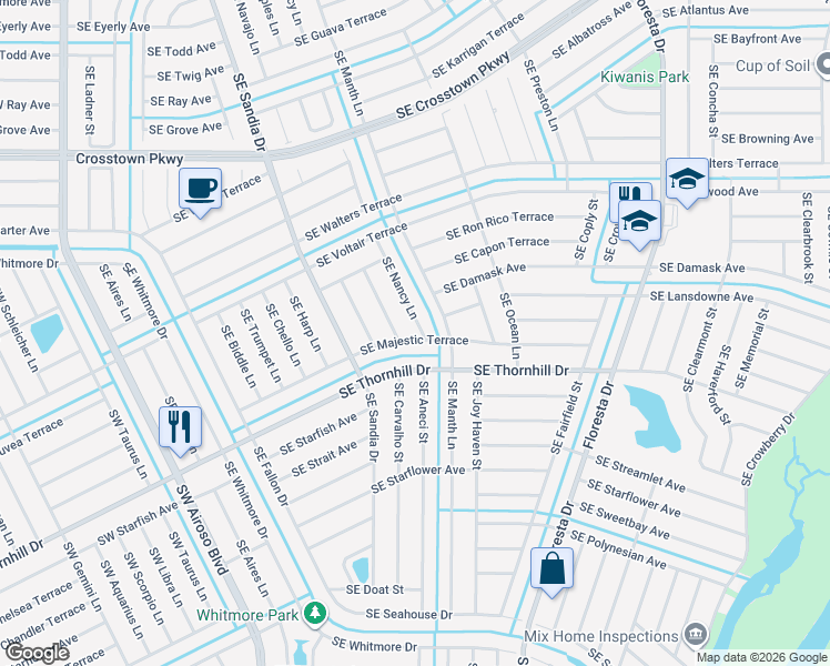map of restaurants, bars, coffee shops, grocery stores, and more near 555 Southeast Majestic Terrace in Port St. Lucie