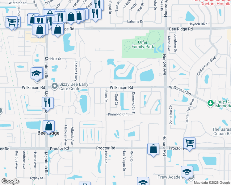 map of restaurants, bars, coffee shops, grocery stores, and more near 4410 Opal Court in Sarasota