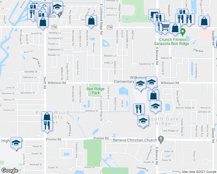 map of restaurants, bars, coffee shops, grocery stores, and more near 4413 Cactus Ave in Sarasota
