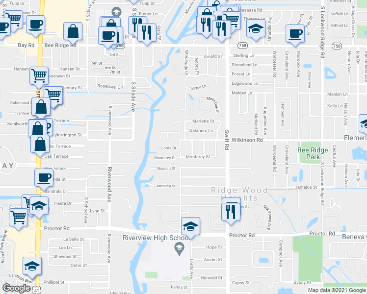 map of restaurants, bars, coffee shops, grocery stores, and more near 4413 Lords Drive in Sarasota