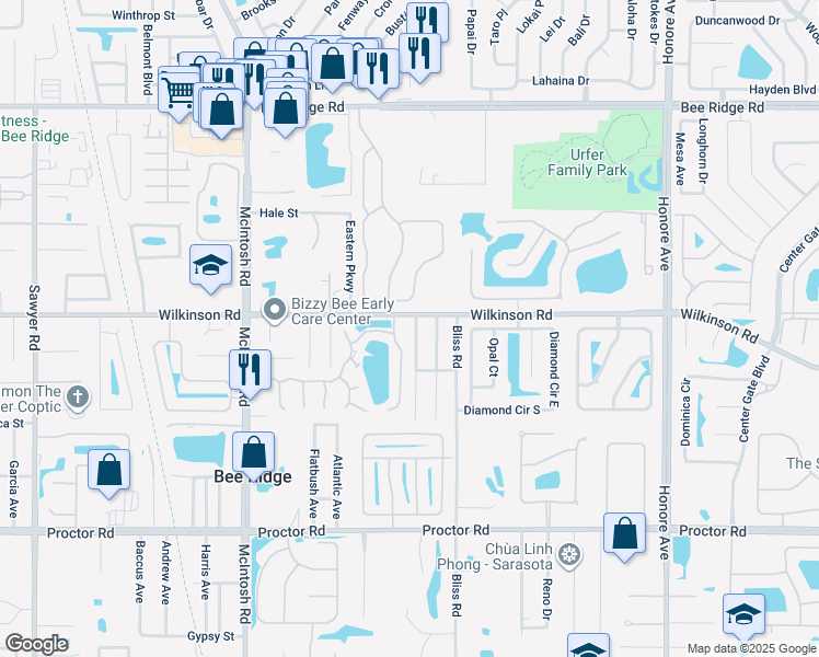 map of restaurants, bars, coffee shops, grocery stores, and more near 4418 Pike Avenue in Sarasota