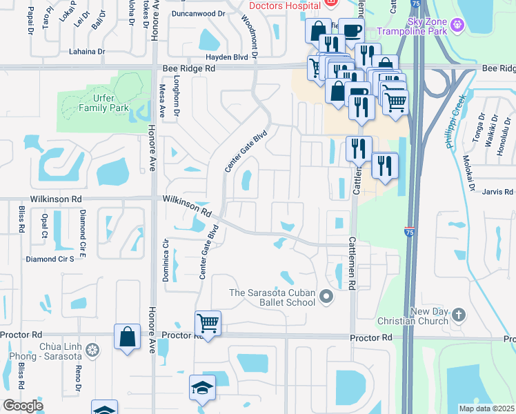 map of restaurants, bars, coffee shops, grocery stores, and more near 4421 Rum Cay Circle in Sarasota