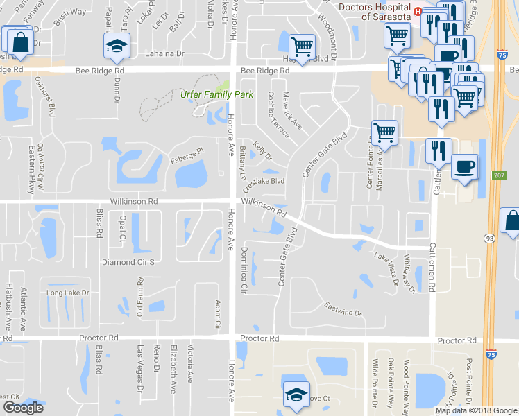 map of restaurants, bars, coffee shops, grocery stores, and more near 4412 Caicos Court in Sarasota