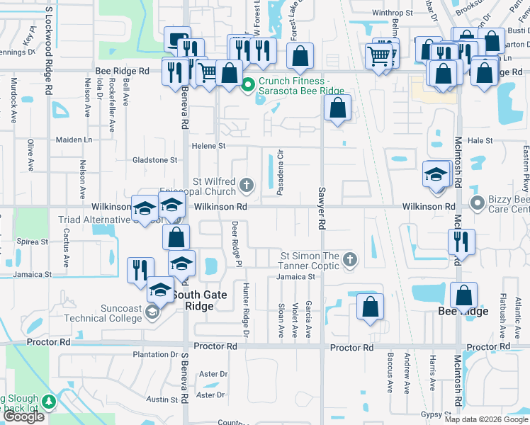 map of restaurants, bars, coffee shops, grocery stores, and more near 4410 Don Meyer Drive in Sarasota